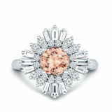 5Ct Round Peach Morganite Diamond Ballerina Cocktail Ring 14K White Gold Finish