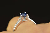 1Ct Oval Cut Blue Sapphire Round Diamond Accent Trilogy Ring 14K White Gold Over