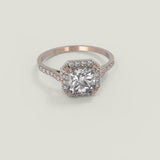 1.3ct Asscher Cut Diamond Engagement Ring Round Accent Halo 14k Rose Gold Finish