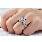 3Ct Princess Cut Diamond Stylish Solitaire with Accent Ring 14K White Gold Over