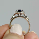 1.5ct Round Cut Blue Sapphire Engagement Ring Halo Floral 14k White Gold Finish