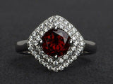 2.5ct Round Cut Red Garnet Engagement Ring 14k White Gold Finish Double Halo