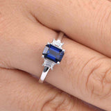 1.5ct Emerald Blue Sapphire Engagement Ring Diamond Trilogy 14k White Gold Over