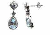 2.5ct Pear Cut Blue Aquamarine Dangling Tear Drop Earrings 14k White Gold Finish