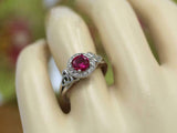 2.3ct Round Cut Pink Ruby Engagement Ring Halo Celtic Trinity 14k WhiteGold Over