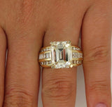 5Ct Emerald Cut Diamond Wide Art Deco Engagement Ring 14K Yellow Gold Finish