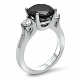 2.5Ct Round Cut Black and White Diamond Three Stone Ring 14K White Gold Finish