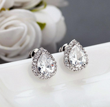 2Ct Pear Cut VVS1/D Diamond Halo Solitaire Stud Earrings 18K White Gold Finish