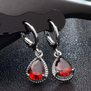 2Ct Pear Cut Red Garnet Solitaire Water Tear Drop Earring 14K White Gold Finish