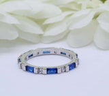 1.2ct Baguette Cut Sapphire Wedding Band Eternity Stackable 14k White Gold Over