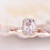 1.3ct Cushion Cut Peach Morganite Solitaire Engagement Ring 18k RoseGold Finish