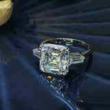 4ct Asscher Diamond Engagement Ring Baguette Accent Trilogy 14k White Gold Over