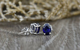 1.2ct Oval Cut Blue Sapphire PushBack Bridal Stud Earrings 14k White Gold Finish