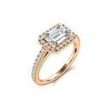 Halo Solitaire Engagement Ring 1.35ct Emerald Cut Diamond 14k White Gold Finish