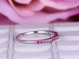 1ct Round Cut Pink Sapphire Ruby Wedding Band Half Eternity 14k WhiteGold Finish