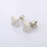 1.55ct Princess Cut Diamond Square Cluster Stud Earrings 14k White Gold Finish