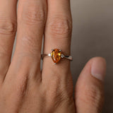 0.75ct Pear Cut Yellow Citrine Solitaire Engagement Ring 14k White Gold Finish