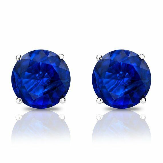 1ct Round Cut Blue Sapphire Push Back Women Stud Earrings 14k White Gold Finish