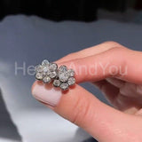 1ct Round Cut Moissanite Flower Stud Earrings For Women 14k White Gold Plated