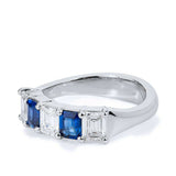 3ct Emerald Cut Blue Sapphire Alternate Diamond Wedding Band 14k White Gold Over