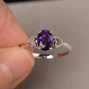 1ct Oval Purple Amethyst Promise Solitaire Engagement Ring 14k White Gold Finish