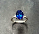 2ct Engagement Ring Oval Cut Blue Sapphire Solitaire Women 14k White Gold Finish