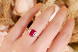 1.5ct Emerald Cut Pink Ruby Engagement Ring 14k WhiteGold Finish Trilogy Promise