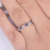 1.5ct Round Cut Blue Sapphire Wedding Band Bezel Set Eternity 14k WhiteGold Over