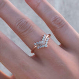 1.5ct Round Cut VVS1 Diamond Engagement Ring V Shape Curved 14k Rose Gold Finish