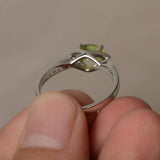 0.8ct Oval Cut Green Peridot Engagement Ring 14k WhiteGold Finish Diamond Accent