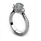 2ct Round Cut VVS1 Diamond Accent 3 Stone Engagement Ring 14k White Gold Finish