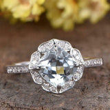 1ct Cushion Cut Aquamarine Engagement Ring Solitaire Floral 14k White Gold Over