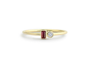 0.4ct Baguette Cut Pink Ruby Two Stone Minimalist Ring 14k Yellow Gold Finish