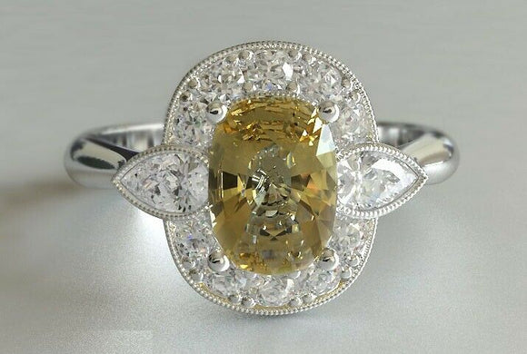 3ct Cushion Cut Yellow Sapphire Engagement Ring Diamond Halo 14k White Gold Over