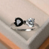 1ct Heart Cut Black & White Diamond Bow Shape Love Gift Ring 14k White Gold Over