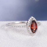 1.5ct Marquise Cut Red Garnet Engagement Ring Halo Diamond 14k White Gold Finish