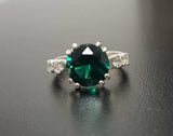 1.3ct Round Cut Green Emerald Solitaire with Accent Ring 14k White Gold Finish