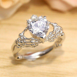 1ct Heart Cut Diamond Engagement Ring 14k White Gold Over Claddagh Unique Design