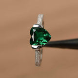 1ct Heart Cut Green Emerald Solitaire with Round Accent Ring 14k White Gold Over