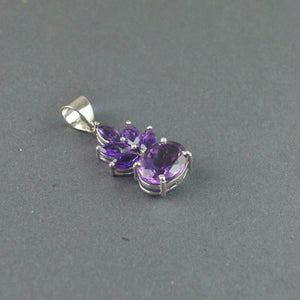 2.2ct Purple Amethyst Pendant Oval Cut Floral 14k White Gold Finish NO CHAIN