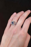 1ct Round Blue Sapphire Engagement Ring Flower Leaf Solitaire 14k WhiteGold Over