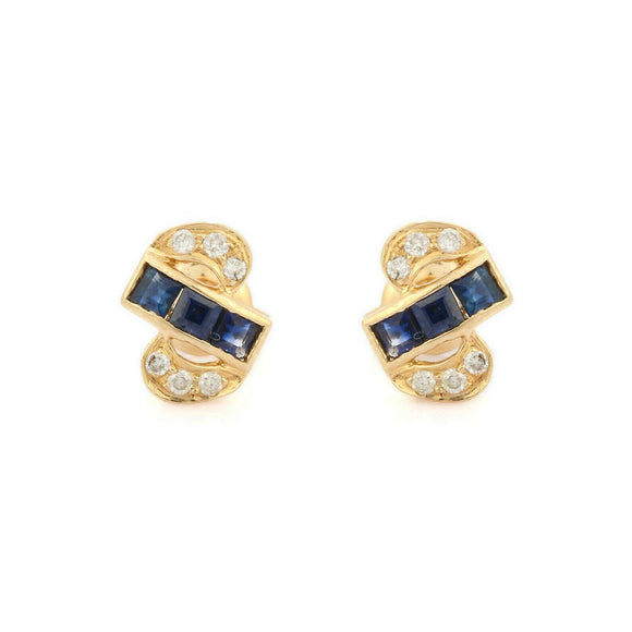 2ct Stud Earrings Princess Cut Blue Sapphire Stylish 14k Yellow Gold Finish