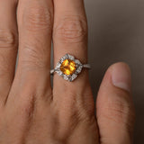 1.5ct Cushion Cut Yellow Citrine Engagement Ring 14k White Gold Finish Floral