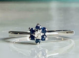 1ct Engagement Ring Round Cut Blue Sapphire Minimalist 14k White Gold Finish