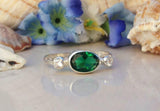 1.3ct Oval Cut Green Emerald Diamond Accent Trilogy Ring 14k White Gold Finish