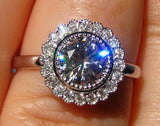 Milgrain Floral Halo Engagement Ring 2.5ct Round Cut Diamond 14k White Gold Over