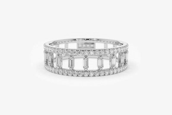 2ct Wedding Ring Band Baguette Cut Diamond Two Row Split 14k White Gold Finish