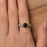 1ct Engagement Ring Round Cut Black Diamond Milgrain Floral 14k WhiteGold Finish