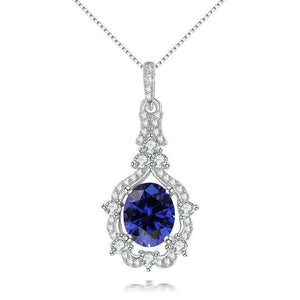 2ct Blue Sapphire Pendant Oval Cut Vintage Inspired 14k White Gold Over NO CHAIN