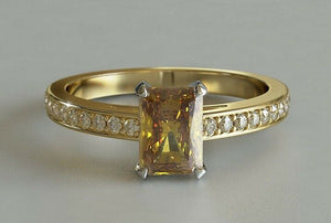 2ct Radiant Cut Yellow Sapphire Engagement Ring Solitaire 14k Yellow Gold Finish